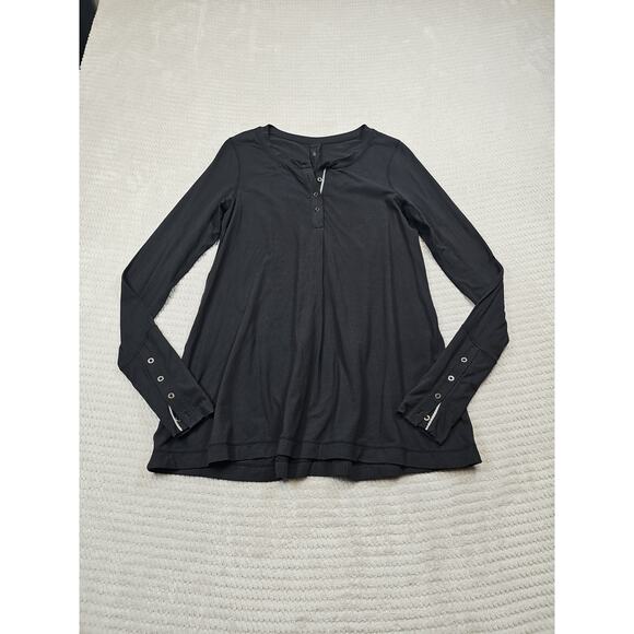 Lululemon Shirt Womens 8 Ride On Henley Black Long Sleeve Pleated Relaxed - Picture 1 of 5